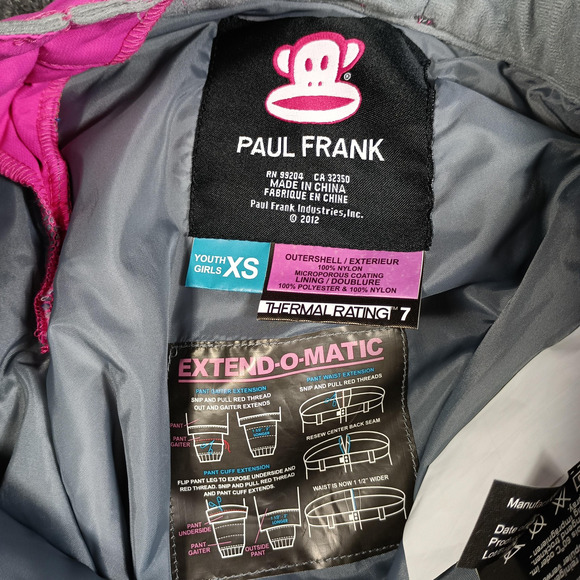 Paul Frank Snow Pants Youth Girls XS Pink Julius Insulated Ski Grow With Me - Picture 11 of 16